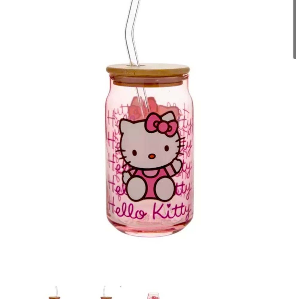 Hello Kitty Pink Glass Tumbler with Straw
